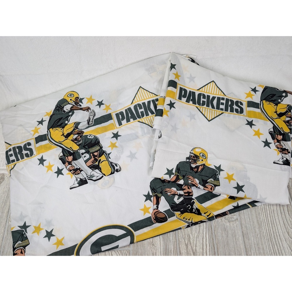 Vintage Green Bay Packers Twin Sheet Set Fitted Flat NFL Football 90s